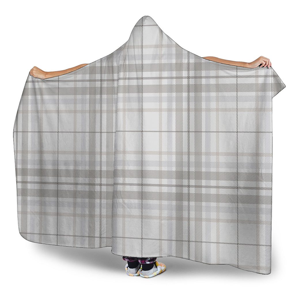 White And Grey Plaid Pattern Print Hooded Blanket