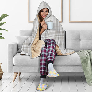 White And Grey Plaid Pattern Print Hooded Blanket