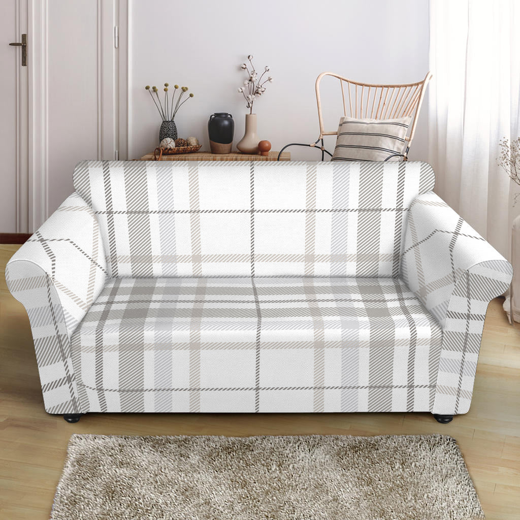 White And Grey Plaid Pattern Print Loveseat Slipcover