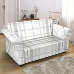 White And Grey Plaid Pattern Print Loveseat Slipcover