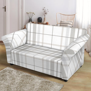 White And Grey Plaid Pattern Print Loveseat Slipcover