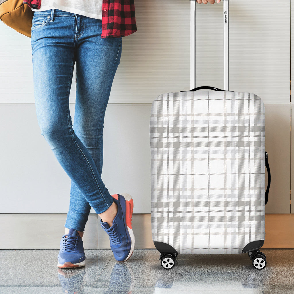 White And Grey Plaid Pattern Print Luggage Cover