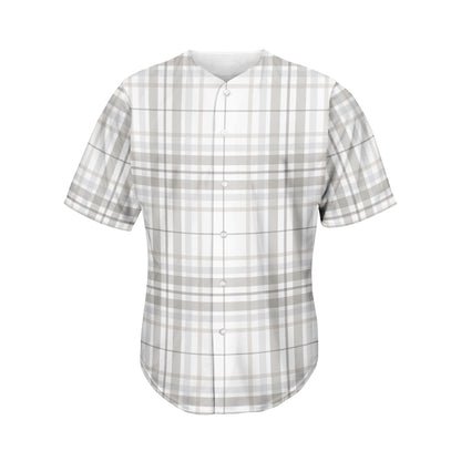 White And Grey Plaid Pattern Print Men's Baseball Jersey