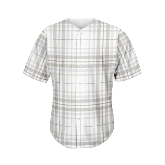 White And Grey Plaid Pattern Print Men's Baseball Jersey