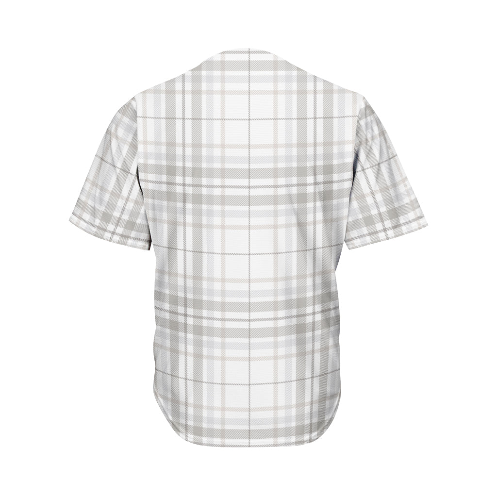 White And Grey Plaid Pattern Print Men's Baseball Jersey