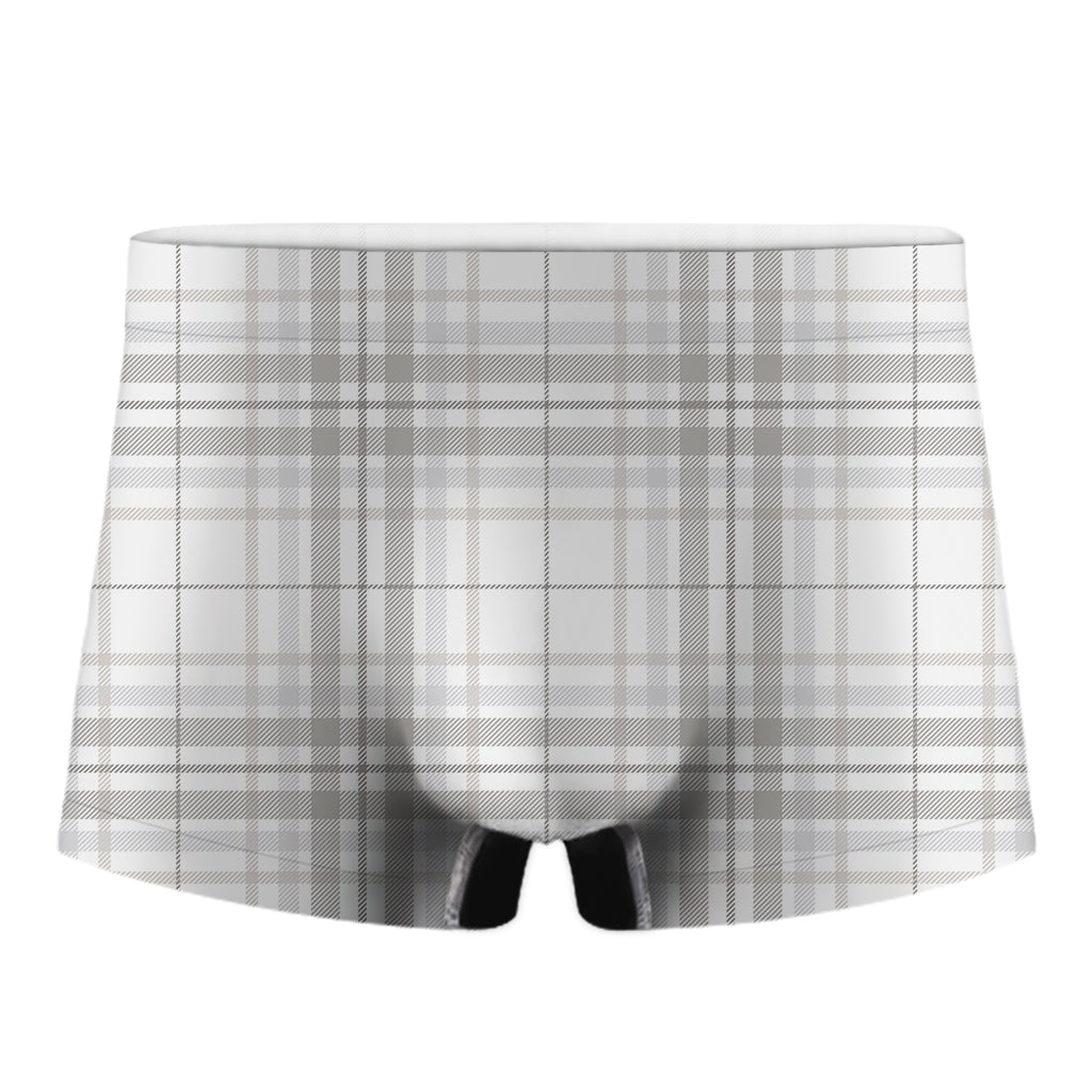 White And Grey Plaid Pattern Print Men's Boxer Briefs