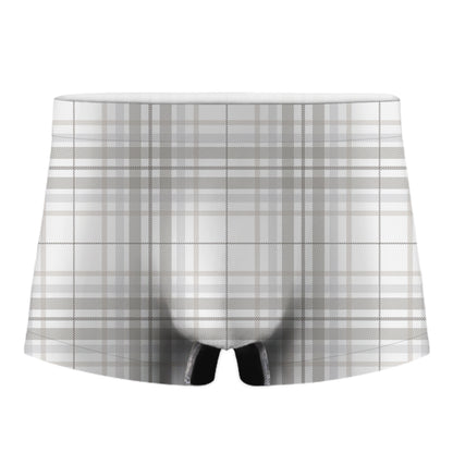 White And Grey Plaid Pattern Print Men's Boxer Briefs