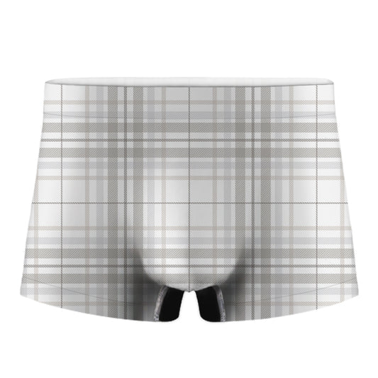 White And Grey Plaid Pattern Print Men's Boxer Briefs