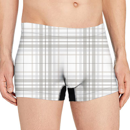 White And Grey Plaid Pattern Print Men's Boxer Briefs