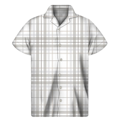 White And Grey Plaid Pattern Print Men's Short Sleeve Shirt