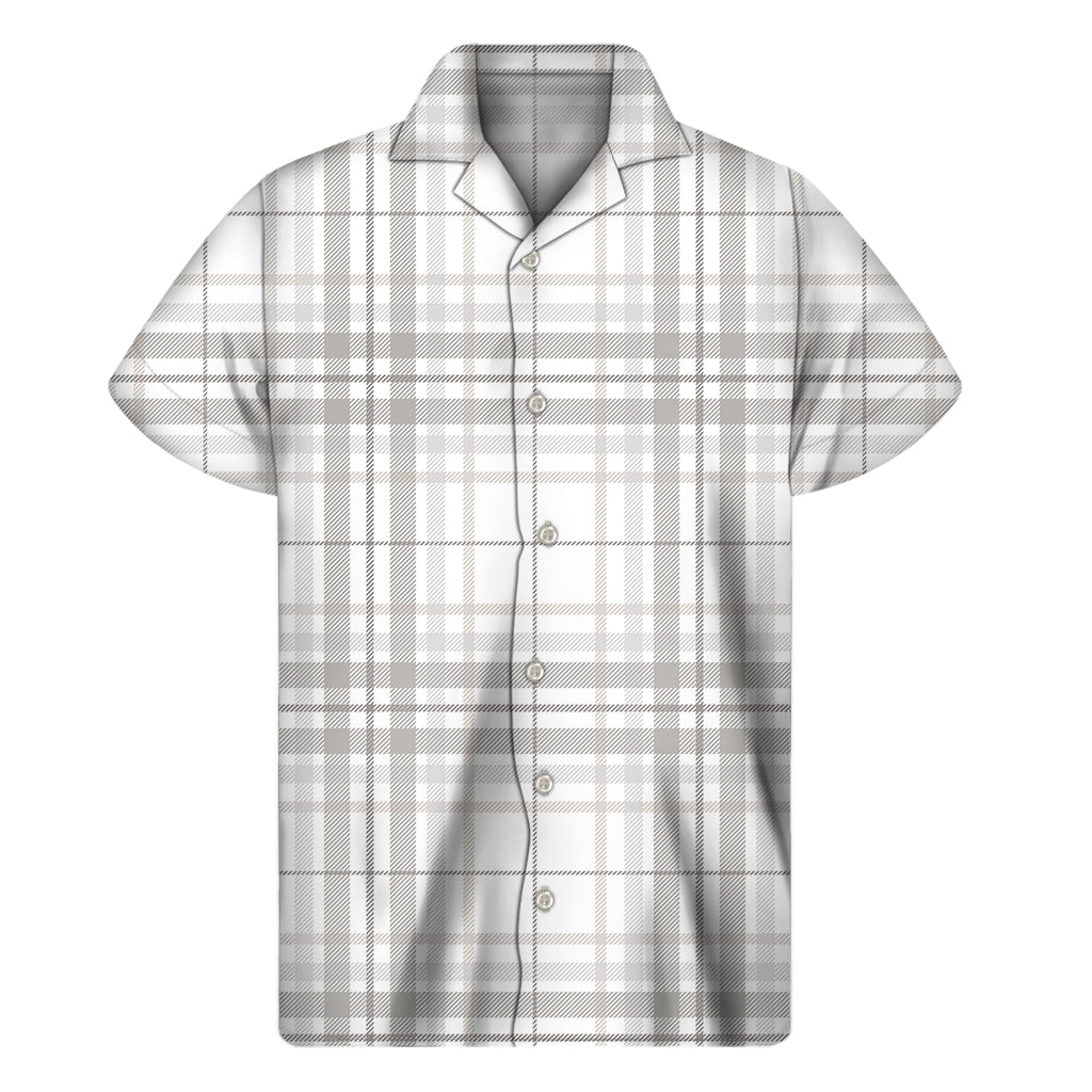 White And Grey Plaid Pattern Print Men's Short Sleeve Shirt