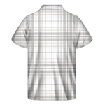 White And Grey Plaid Pattern Print Men's Short Sleeve Shirt
