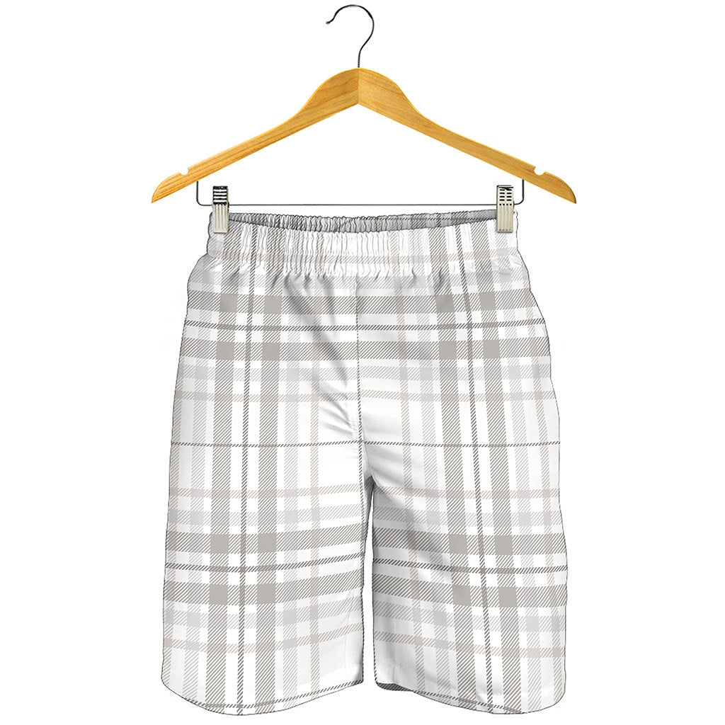 White And Grey Plaid Pattern Print Men's Shorts