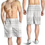 White And Grey Plaid Pattern Print Men's Shorts