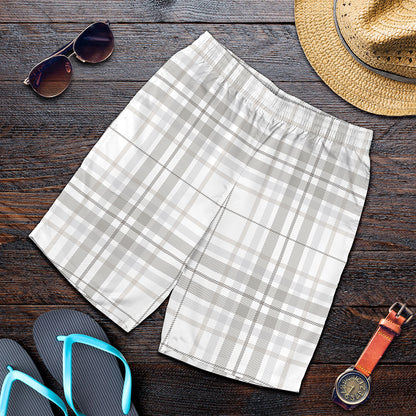 White And Grey Plaid Pattern Print Men's Shorts