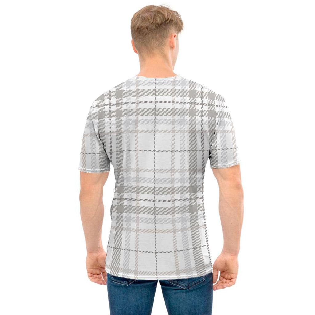 White And Grey Plaid Pattern Print Men's T-Shirt
