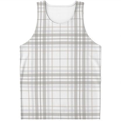 White And Grey Plaid Pattern Print Men's Tank Top