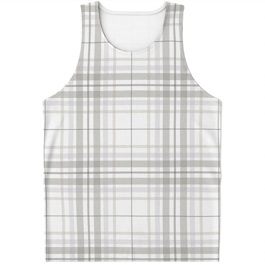 White And Grey Plaid Pattern Print Men's Tank Top