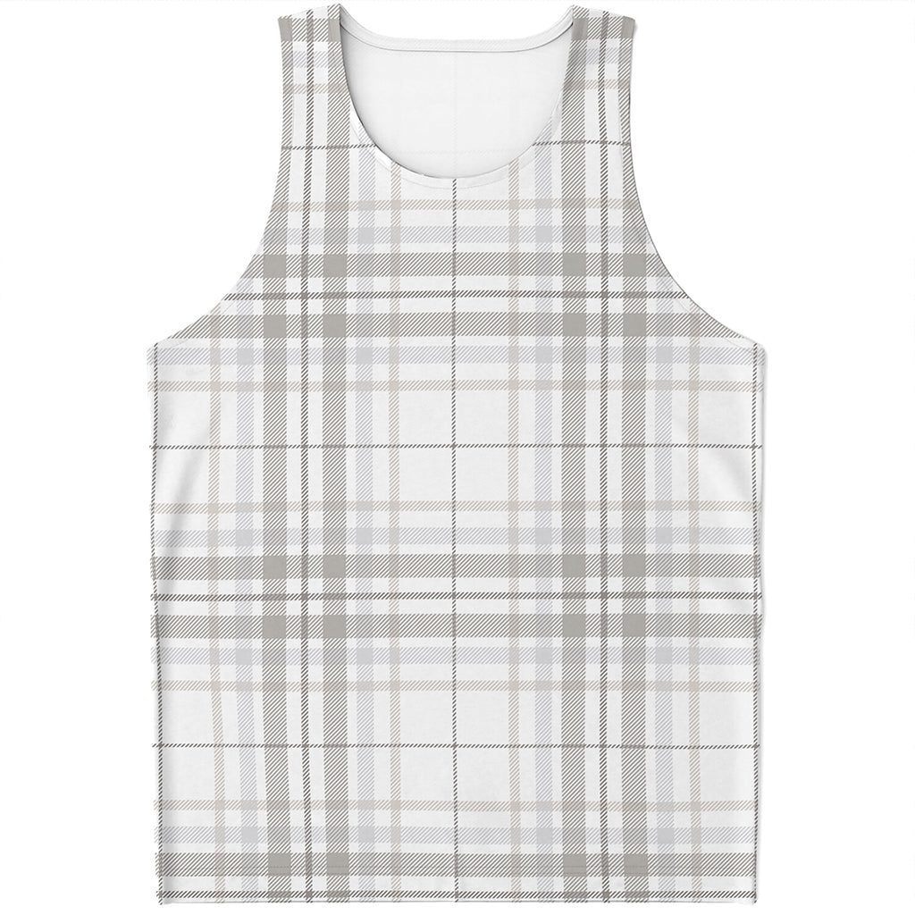 White And Grey Plaid Pattern Print Men's Tank Top