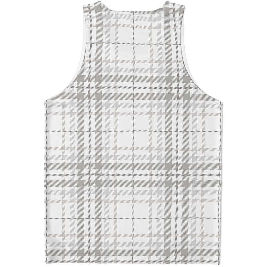 White And Grey Plaid Pattern Print Men's Tank Top