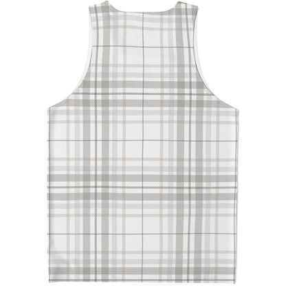 White And Grey Plaid Pattern Print Men's Tank Top