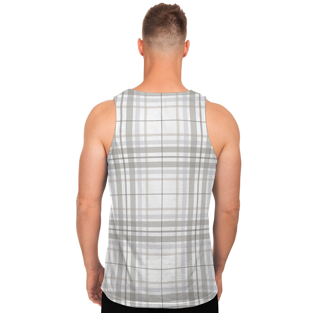 White And Grey Plaid Pattern Print Men's Tank Top