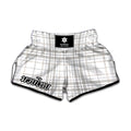 White And Grey Plaid Pattern Print Muay Thai Boxing Shorts