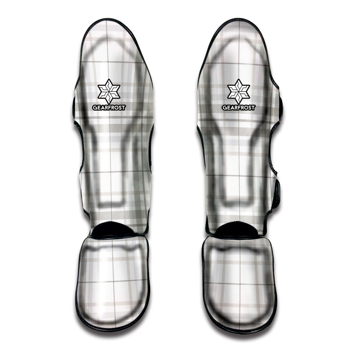 White And Grey Plaid Pattern Print Muay Thai Shin Guard