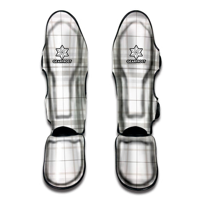 White And Grey Plaid Pattern Print Muay Thai Shin Guard