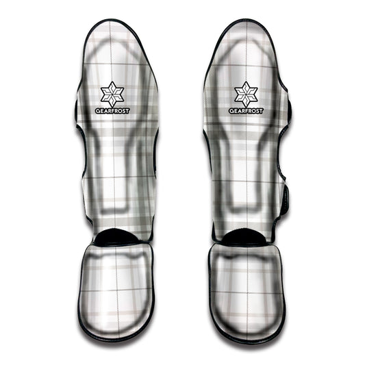 White And Grey Plaid Pattern Print Muay Thai Shin Guard
