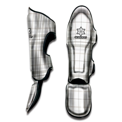 White And Grey Plaid Pattern Print Muay Thai Shin Guard