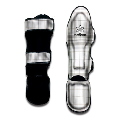 White And Grey Plaid Pattern Print Muay Thai Shin Guard