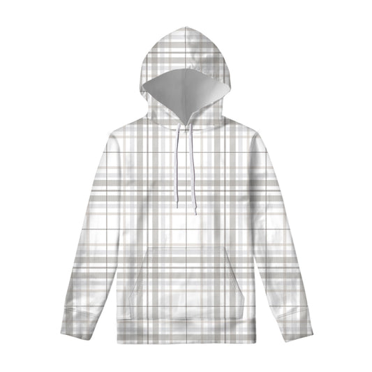 White And Grey Plaid Pattern Print Pullover Hoodie