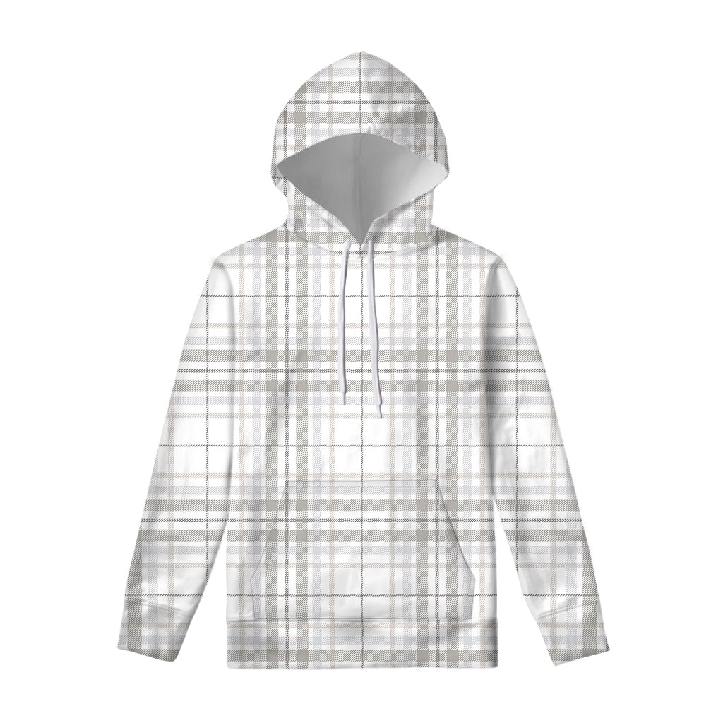 White And Grey Plaid Pattern Print Pullover Hoodie