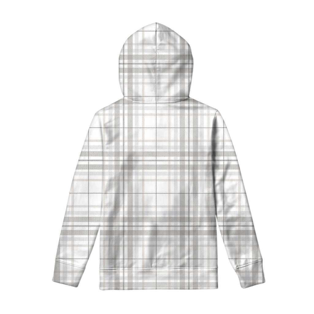 White And Grey Plaid Pattern Print Pullover Hoodie