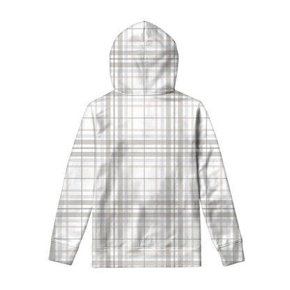 White And Grey Plaid Pattern Print Pullover Hoodie