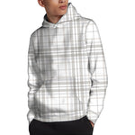 White And Grey Plaid Pattern Print Pullover Hoodie