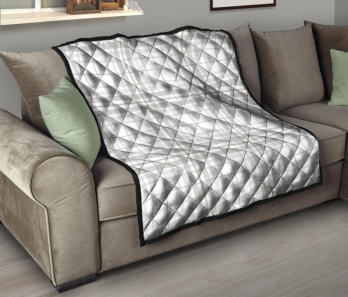 White And Grey Plaid Pattern Print Quilt