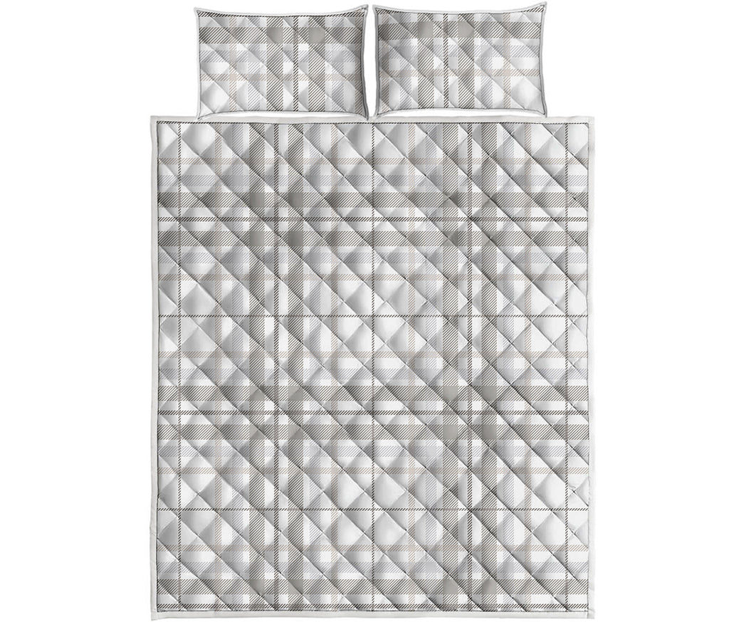 White And Grey Plaid Pattern Print Quilt Bed Set