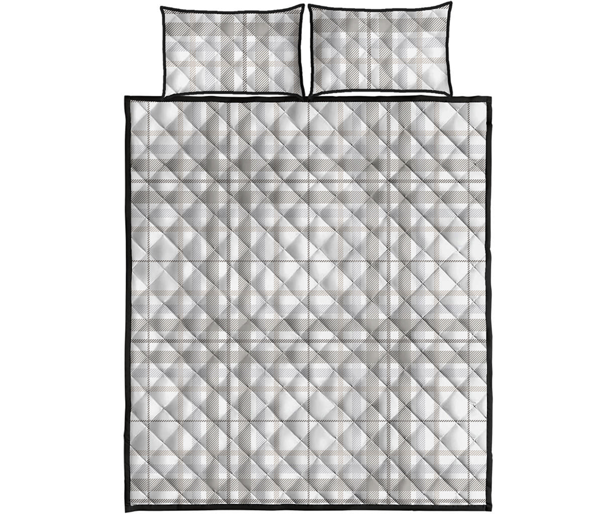 White And Grey Plaid Pattern Print Quilt Bed Set