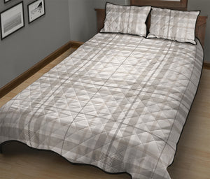 White And Grey Plaid Pattern Print Quilt Bed Set