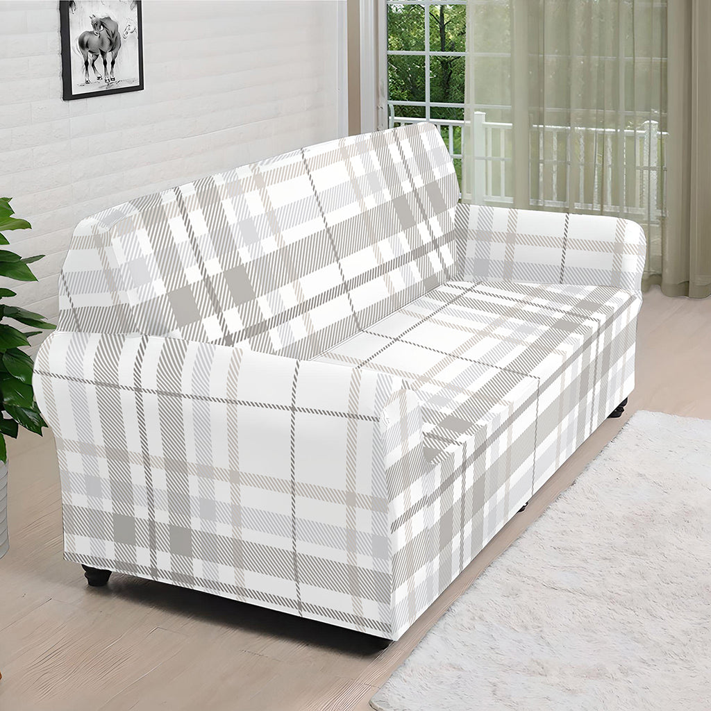 White And Grey Plaid Pattern Print Sofa Cover