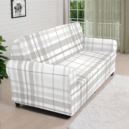 White And Grey Plaid Pattern Print Sofa Cover