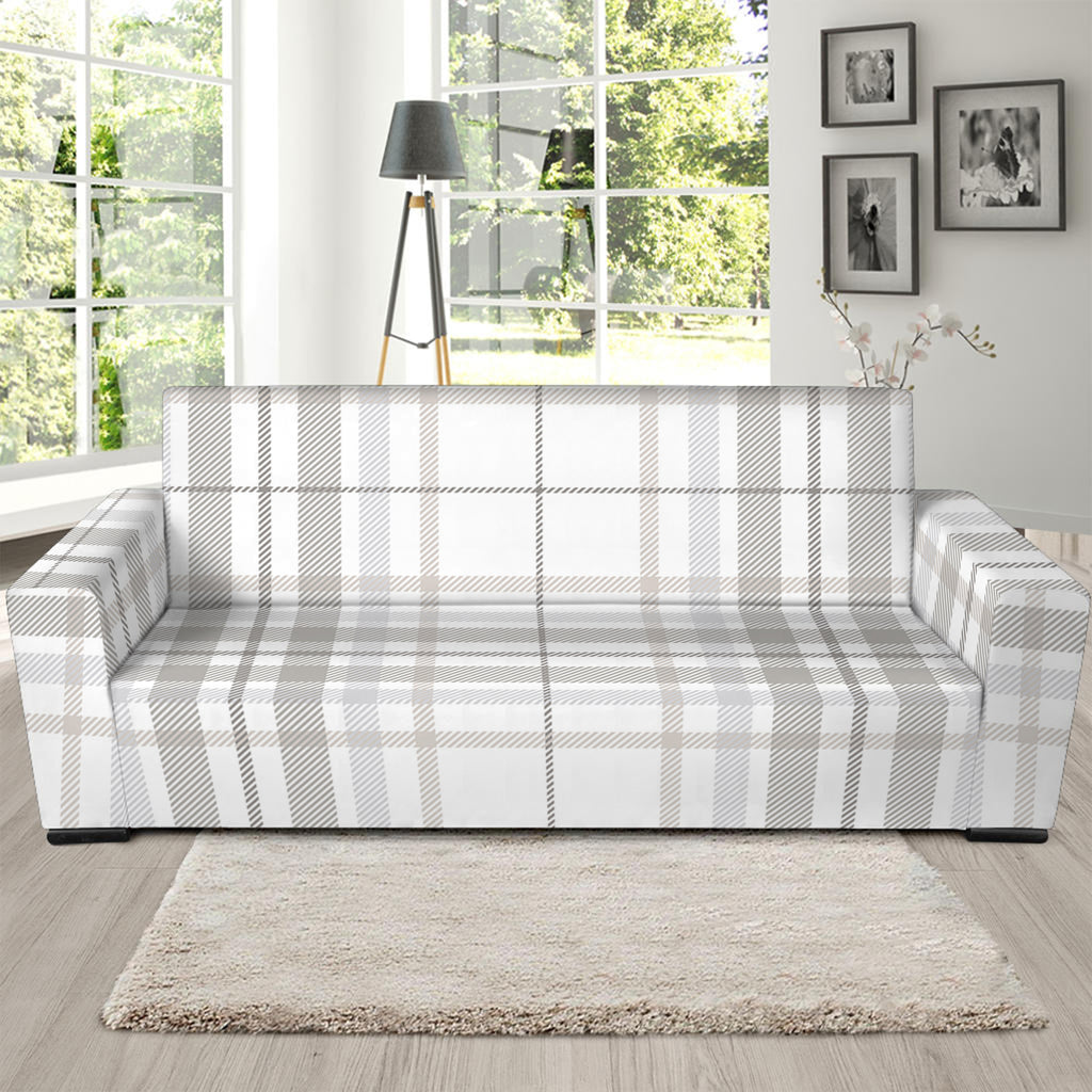 White And Grey Plaid Pattern Print Sofa Slipcover