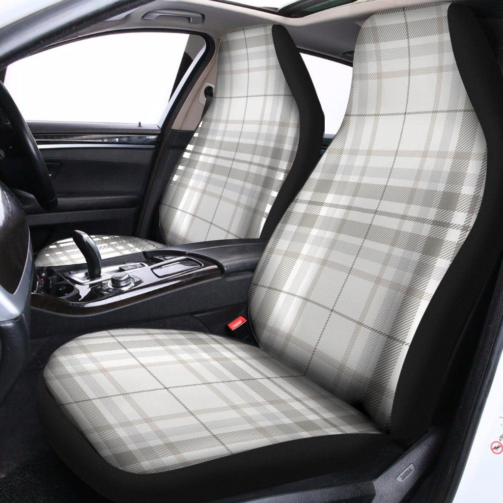White And Grey Plaid Pattern Print Universal Fit Car Seat Covers