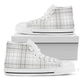 White And Grey Plaid Pattern Print White High Top Sneakers