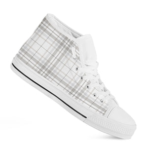 White And Grey Plaid Pattern Print White High Top Shoes