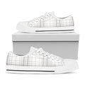 White And Grey Plaid Pattern Print White Low Top Sneakers
