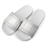 White And Grey Plaid Pattern Print White Slide Sandals