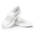 White And Grey Plaid Pattern Print White Slip On Sneakers